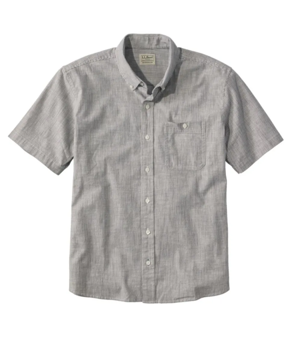 Discount L.L.Bean "Men's Comfort Stretch Chambray Shirt, Traditional Untucked Fit, Short-Sleeve, Stripe" ClassicNavy