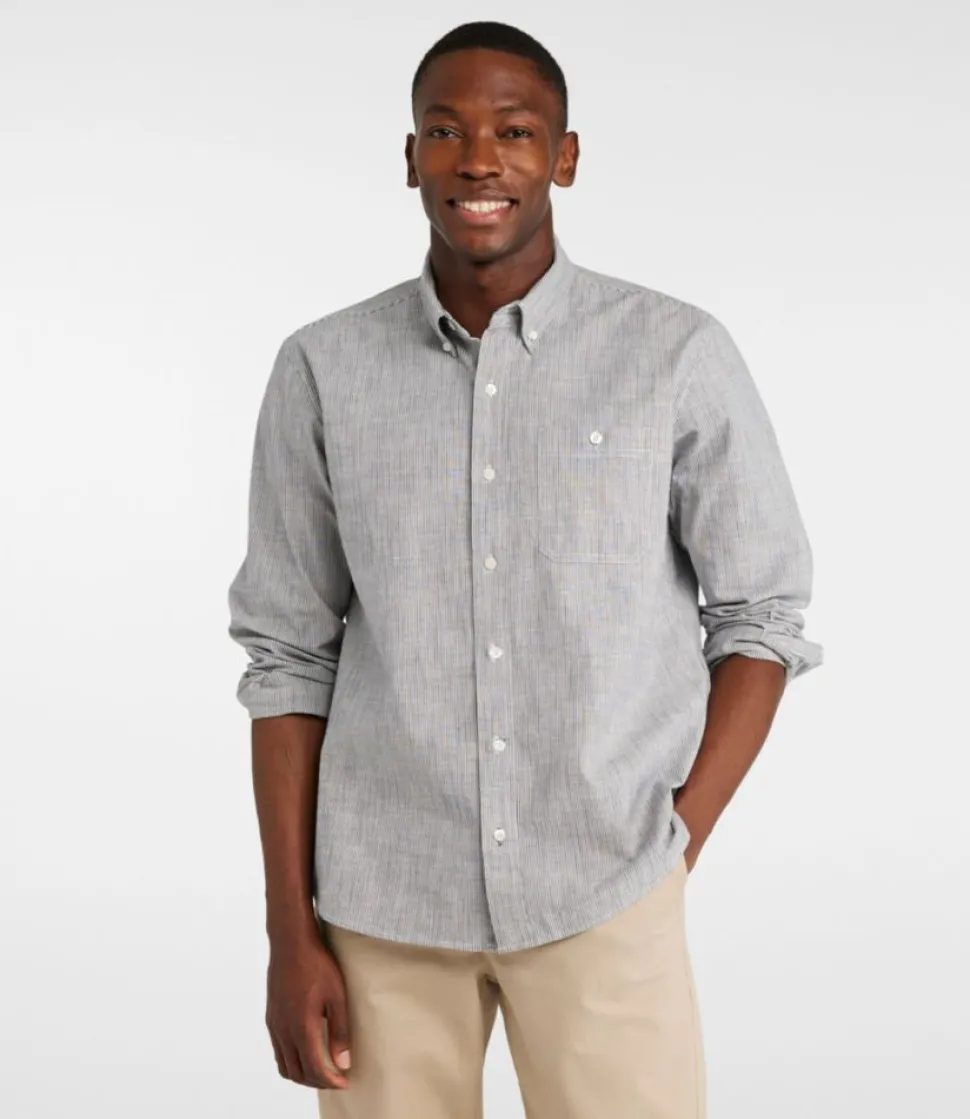 Store L.L.Bean "Men's Comfort Stretch Chambray Shirt, Traditional Untucked Fit, Long-Sleeve, Stripe" ClassicNavy