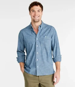Best Sale L.L.Bean "Men's Comfort Stretch Chambray Shirt, Long-Sleeve, Slightly Fitted Untucked Fit"