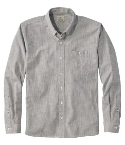 Flash Sale L.L.Bean "Men's Comfort Stretch Chambray Shirt, Long-Sleeve, Slightly Fitted Untucked Fit, Stripe" ClassicNavy