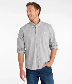 Flash Sale L.L.Bean "Men's Comfort Stretch Chambray Shirt, Long-Sleeve, Slightly Fitted Untucked Fit, Stripe" ClassicNavy