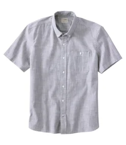 Cheap L.L.Bean "Men's Comfort Stretch Chambray Shirt, Slightly Fitted Untucked Fit, Short-Sleeve, Stripe" ClassicNavy