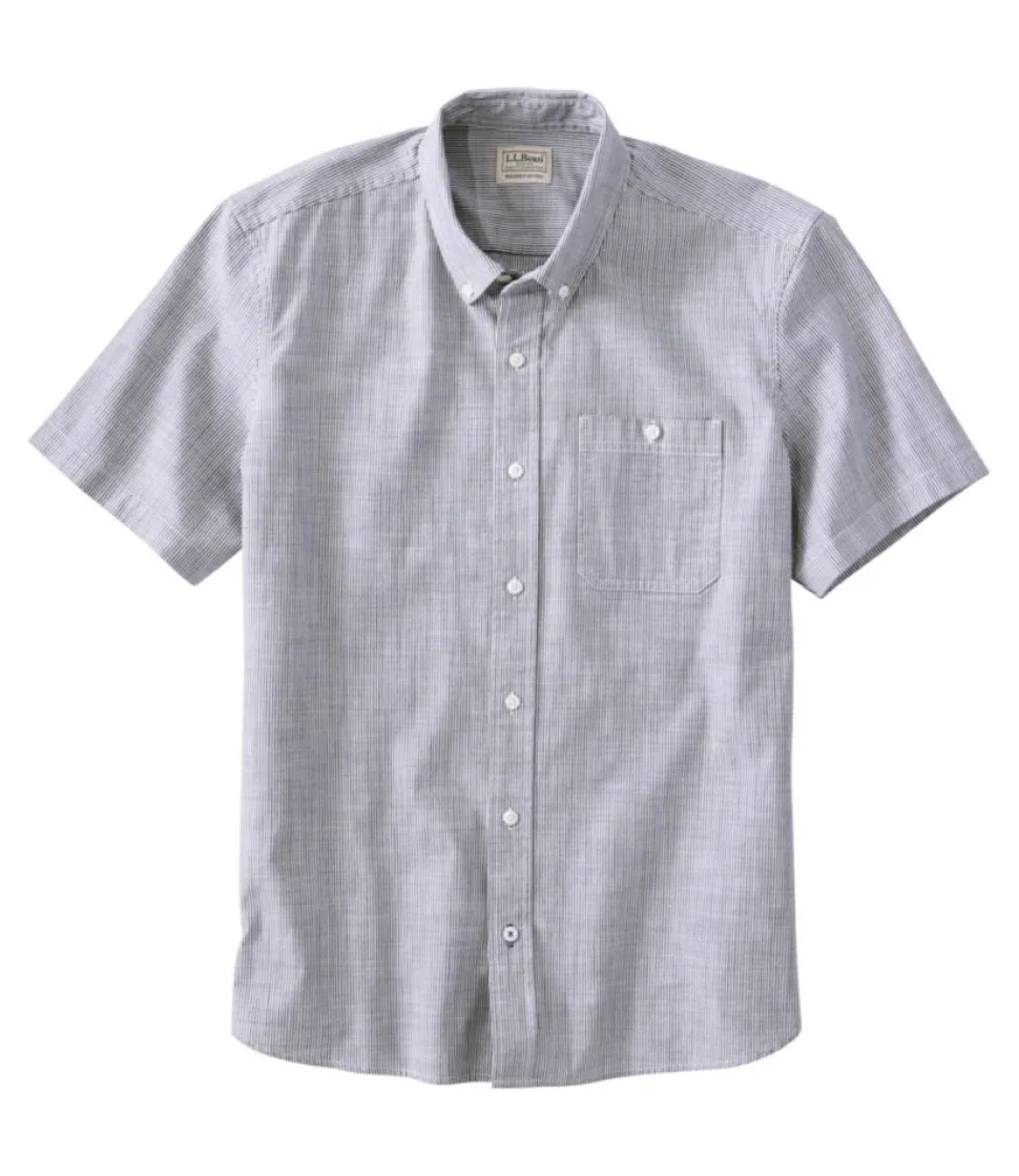 Cheap L.L.Bean "Men's Comfort Stretch Chambray Shirt, Slightly Fitted Untucked Fit, Short-Sleeve, Stripe" ClassicNavy