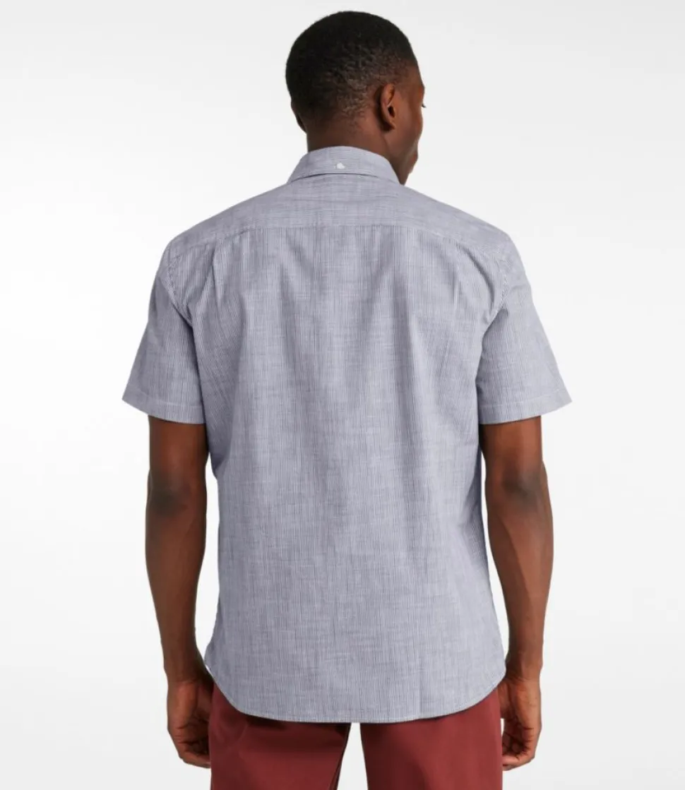 Cheap L.L.Bean "Men's Comfort Stretch Chambray Shirt, Slightly Fitted Untucked Fit, Short-Sleeve, Stripe" ClassicNavy