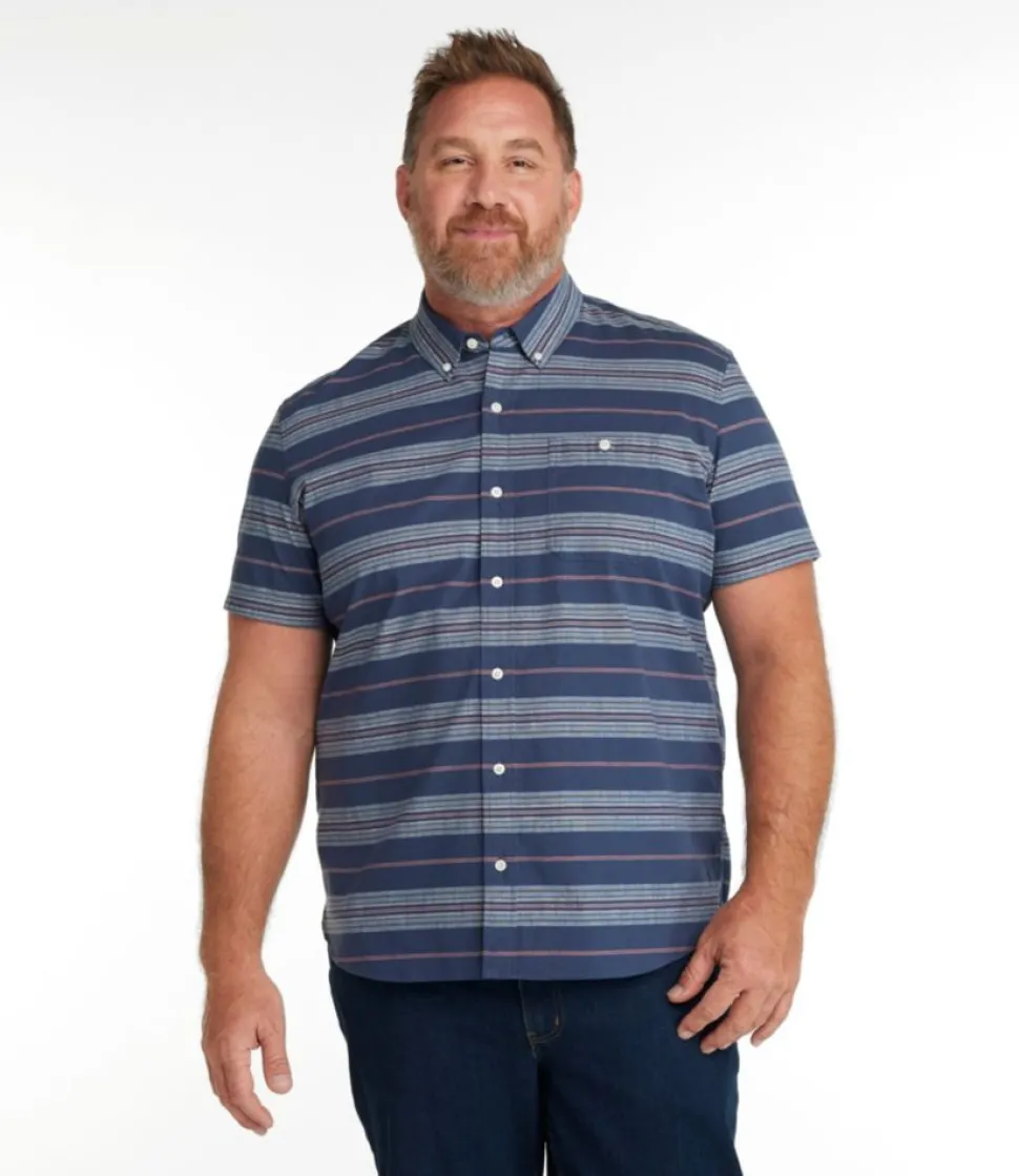 Cheap L.L.Bean "Men's Comfort Stretch Chambray Shirt, Slightly Fitted Untucked Fit, Short-Sleeve, Stripe" ClassicNavy