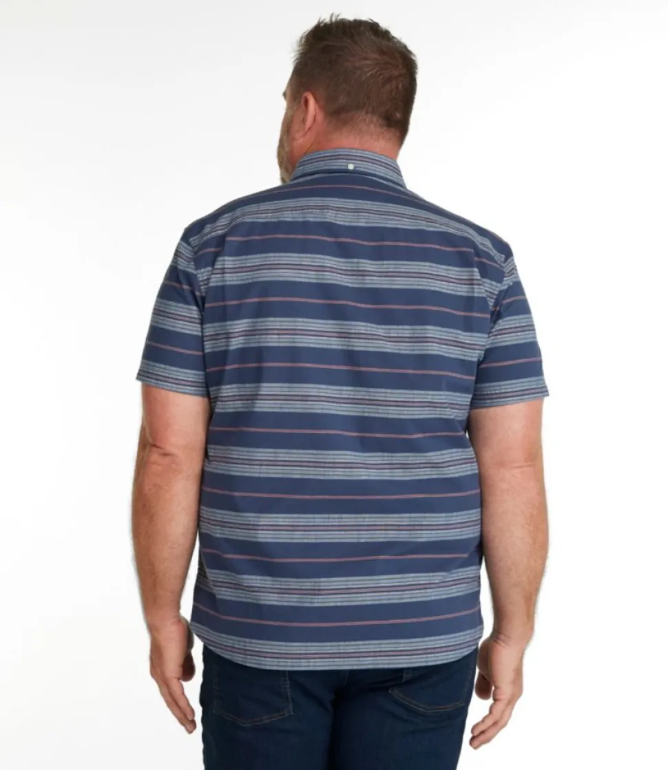 Cheap L.L.Bean "Men's Comfort Stretch Chambray Shirt, Slightly Fitted Untucked Fit, Short-Sleeve, Stripe" ClassicNavy