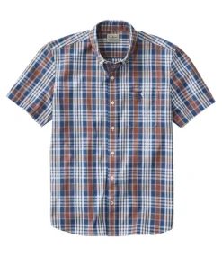 Best Sale L.L.Bean "Men's Comfort Stretch Chambray Shirt, Slightly Fitted Untucked Fit, Short-Sleeve, Plaid"