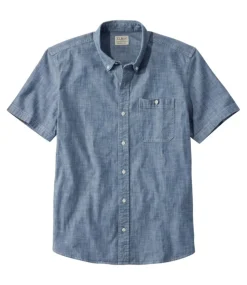 Best Sale L.L.Bean "Men's Comfort Stretch Chambray Shirt, Slightly Fitted Untucked Fit, Short-Sleeve"