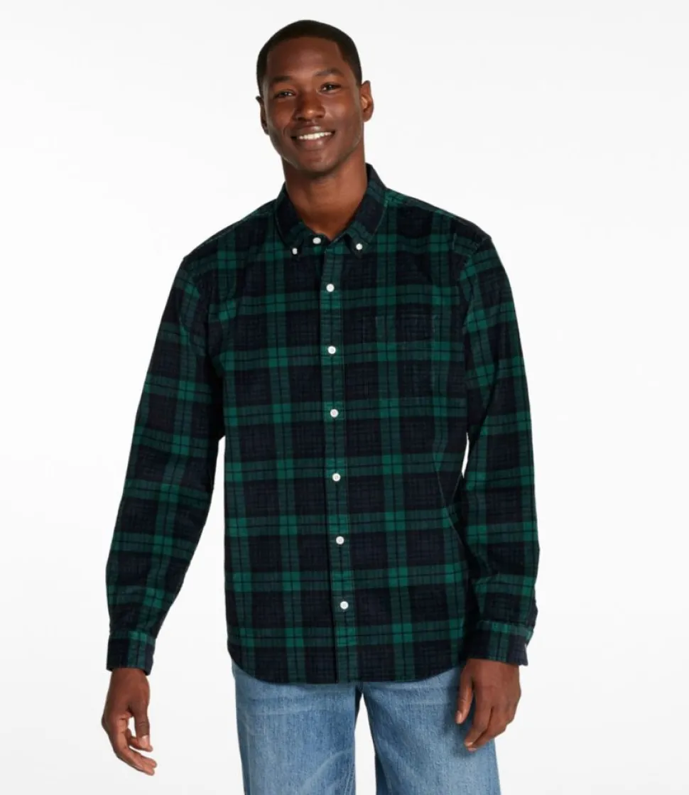 New L.L.Bean "Men's Comfort Stretch Corduroy Shirt, Long-Sleeve, Traditional Untucked Fit, Print" Blackwatch