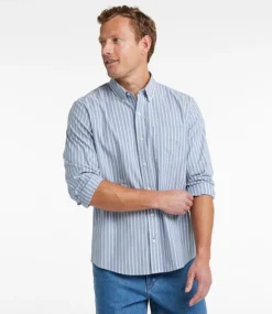 Online L.L.Bean "Men's Comfort Stretch Oxford Shirt, Slightly Fitted Untucked Fit, Stripe" BrightBlue