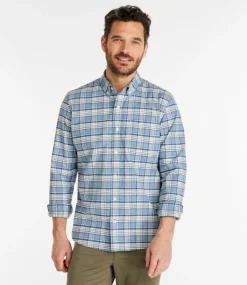 Fashion L.L.Bean "Men's Comfort Stretch Oxford Shirt, Slightly Fitted Untucked Fit, Plaid"