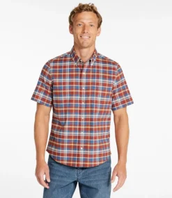 Clearance L.L.Bean "Men's Comfort Stretch Oxford, Slightly Fitted Untucked Fit, Short-Sleeve, Plaid"