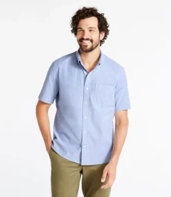 Clearance L.L.Bean "Men's Comfort Stretch Oxford Shirt, Slightly Fitted Untucked Fit, Short-Sleeve"