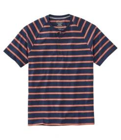 Best Sale L.L.Bean "Men's Comfort Stretch Pima Tee Shirt, Short-Sleeve Henley, Stripe" ClassicNavy