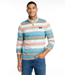 Shop L.L.Bean "Men's Comfort Stretch Piqué Quarter Zip Pullover, Long-Sleeve, Stripe" BrightMarinerMulti