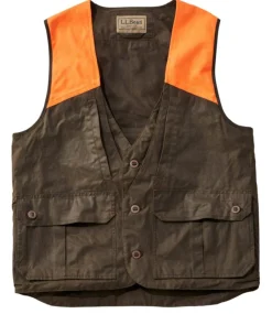 Best L.L.Bean "Men's Double L Waxed-Cotton Upland Vest, Hunter Orange" OtterBrown/HunterOrange