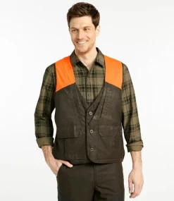 Best L.L.Bean "Men's Double L Waxed-Cotton Upland Vest, Hunter Orange" OtterBrown/HunterOrange