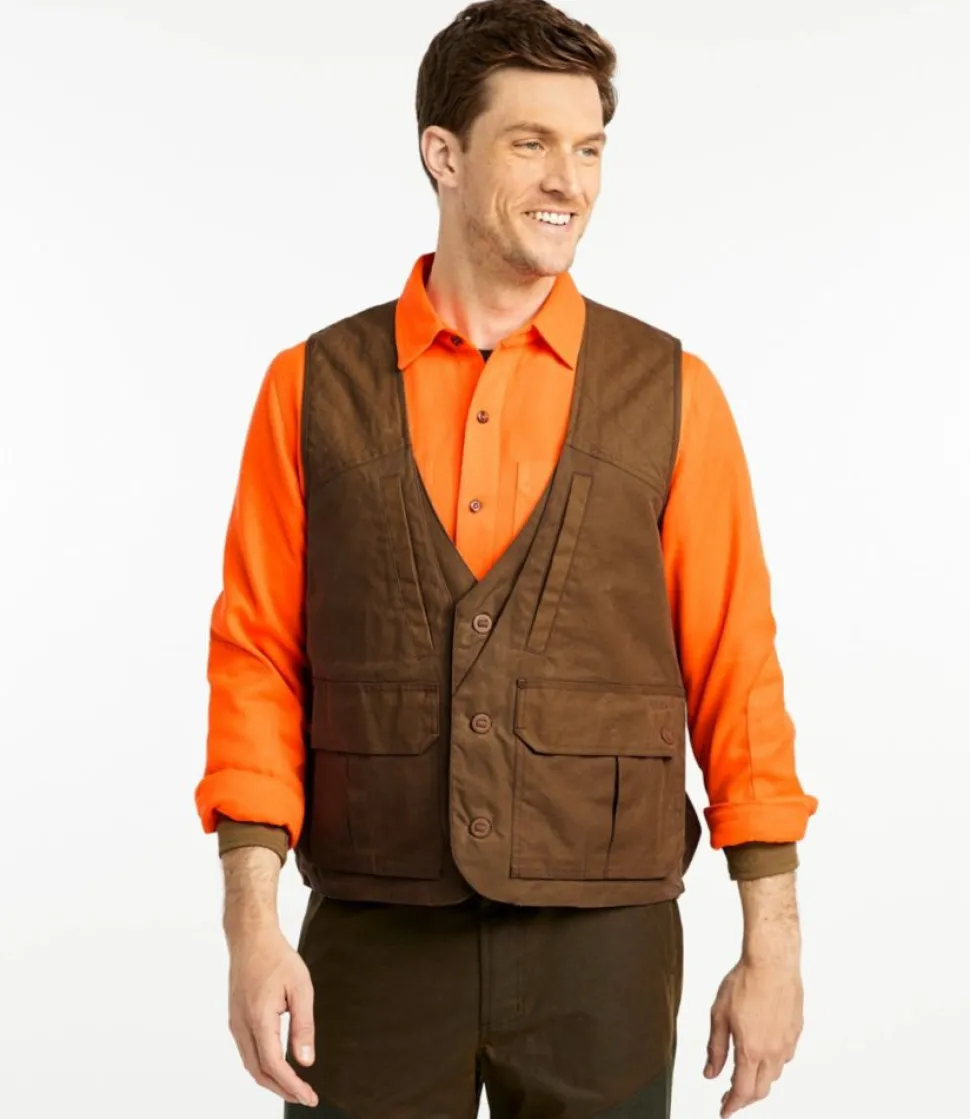 Discount L.L.Bean "Men's Double L Waxed-Cotton Upland Vest" MapleBrown