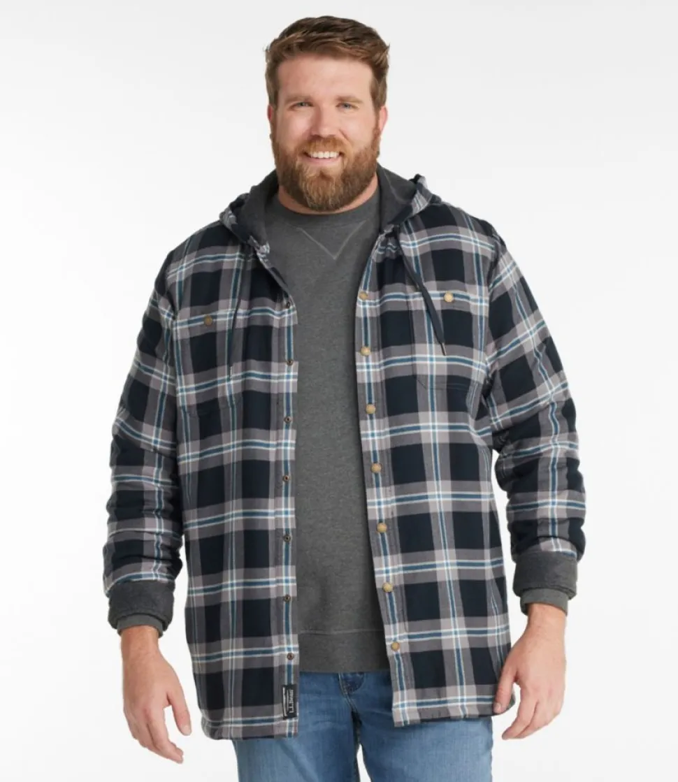 Cheap L.L.Bean "Men's Fleece-Lined Flannel Shirt, Hooded Snap Front, Slightly Fitted"