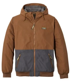 Sale L.L.Bean "Men's Insulated 3-Season Bomber Hooded Jacket, Colorblock" Hazelnut/AlloyGray