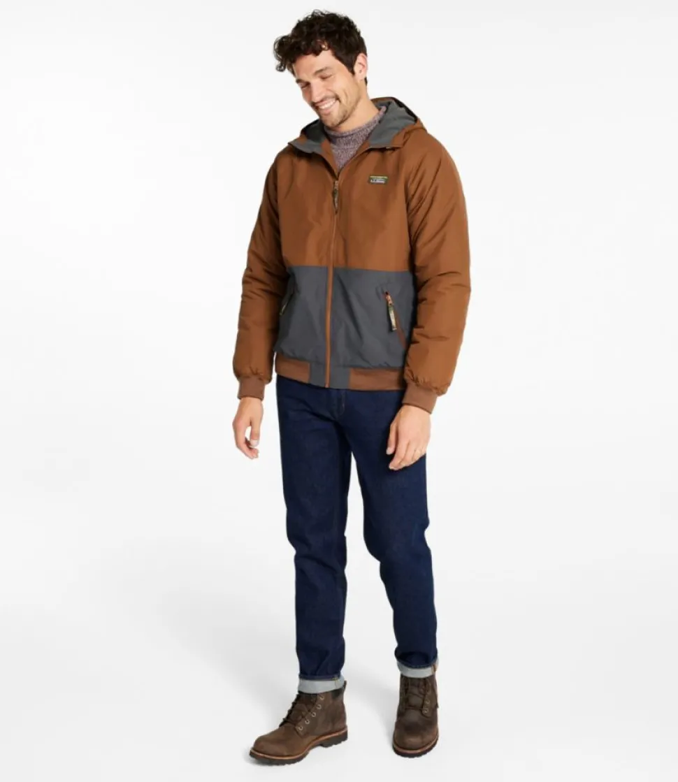 Sale L.L.Bean "Men's Insulated 3-Season Bomber Hooded Jacket, Colorblock" Hazelnut/AlloyGray