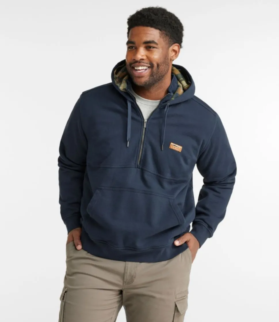 Sale L.L.Bean "Men's Katahdin Iron Works® Half-Zip Sweatshirt, Hooded, Flannel-Lined"