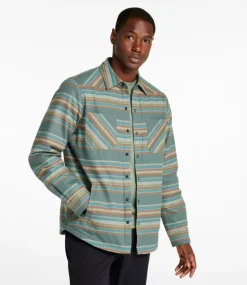 Best Sale L.L.Bean "Men's Katahdin Performance Flannel Shirt-Jacket, Hi-Pile Fleece-Lined Stripe" BalsamStripe