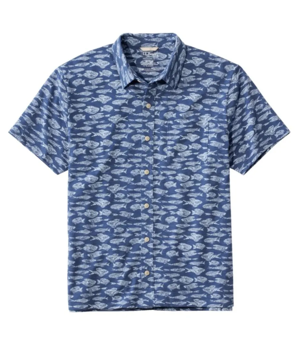 Clearance L.L.Bean "Men's Lakewashed Performance Shirts, Button-Front Shirt, Short-Sleeve, Print"