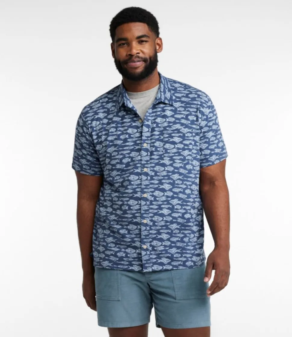 Clearance L.L.Bean "Men's Lakewashed Performance Shirts, Button-Front Shirt, Short-Sleeve, Print"