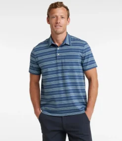 Discount L.L.Bean "Men's Lakewashed Performance Polo, Short-Sleeve, Stripe" BrightMariner