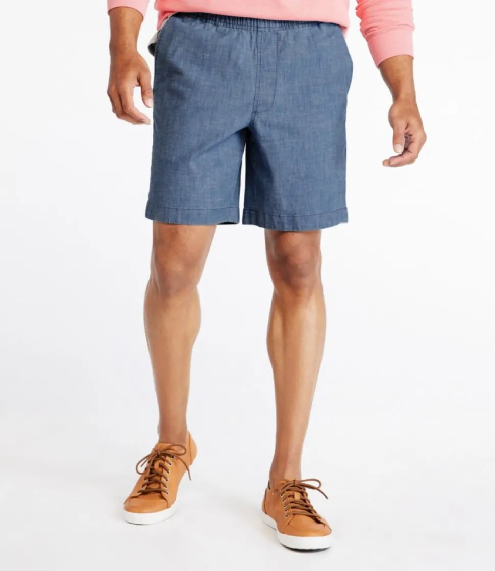 Cheap L.L.Bean "Men's Lakewashed® Stretch Shorts, Pull-On, Chambray, 8"" DarkChambray