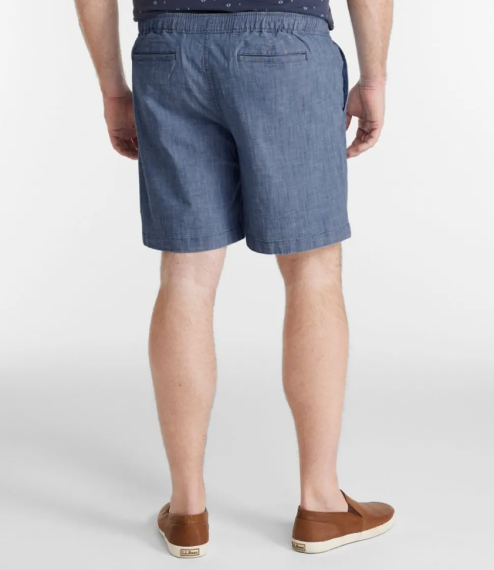 Cheap L.L.Bean "Men's Lakewashed® Stretch Shorts, Pull-On, Chambray, 8"" DarkChambray