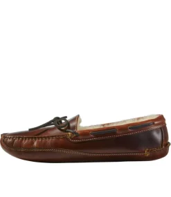 New L.L.Bean "Men's Leather Double-Sole Slippers, Shearling-Lined" Brown