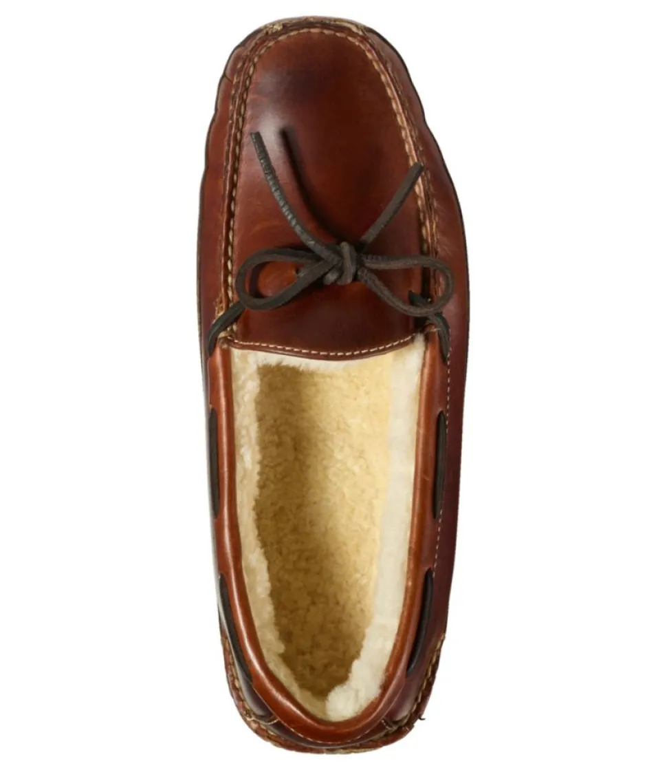 New L.L.Bean "Men's Leather Double-Sole Slippers, Shearling-Lined" Brown