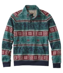 Sale L.L.Bean "Men's 1912 Sweatshirt, Button-Mock, Print" BurgundyFairIsle