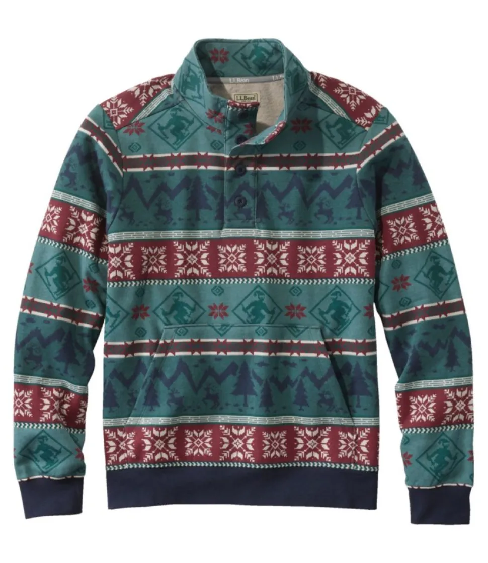 Sale L.L.Bean "Men's 1912 Sweatshirt, Button-Mock, Print" BurgundyFairIsle