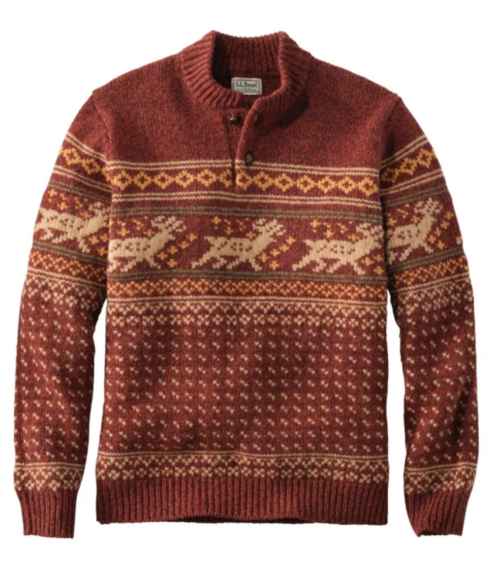 Shop L.L.Bean "Men's Classic Ragg Wool Fair Isle Henley Sweater" BurgundyBrown