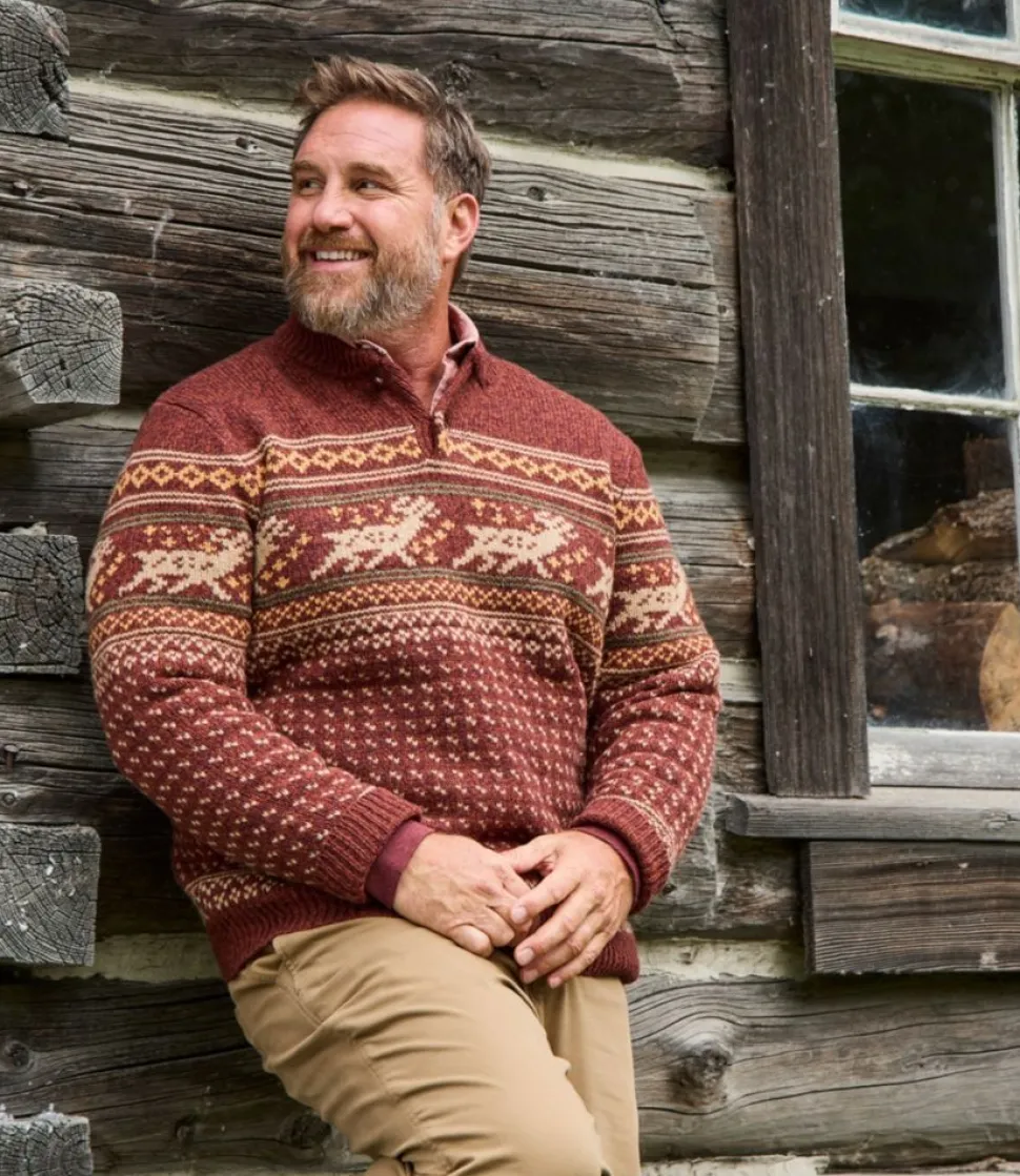 Shop L.L.Bean "Men's Classic Ragg Wool Fair Isle Henley Sweater" BurgundyBrown