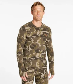 Cheap L.L.Bean "Men's Heavyweight Base Layer Crew Top, Print" KelpGreenCamo