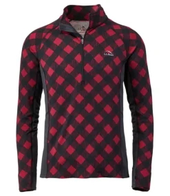 Clearance L.L.Bean "Men's Midweight Base Layer, 1/4 Zip, Print" DarkRedBuffaloPlaid