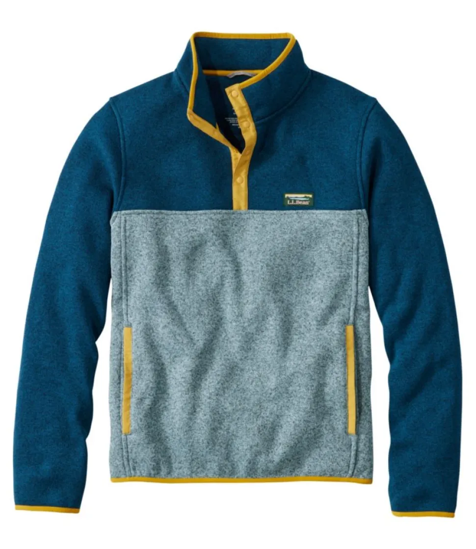 Hot L.L.Bean "Men's Sweater Fleece Pullover, Colorblock" DarkMarineBlue/CadetBlue