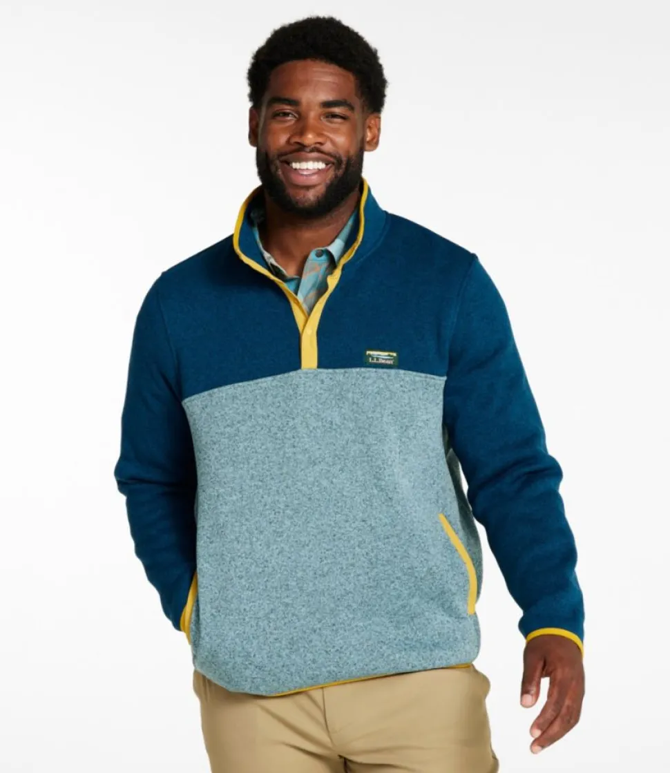 Hot L.L.Bean "Men's Sweater Fleece Pullover, Colorblock" DarkMarineBlue/CadetBlue