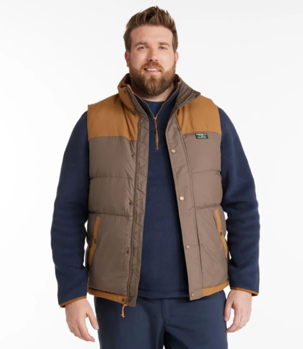 New L.L.Bean "Men's Mountain Classic Down Vest, Colorblock" DarkCinder/Saddle