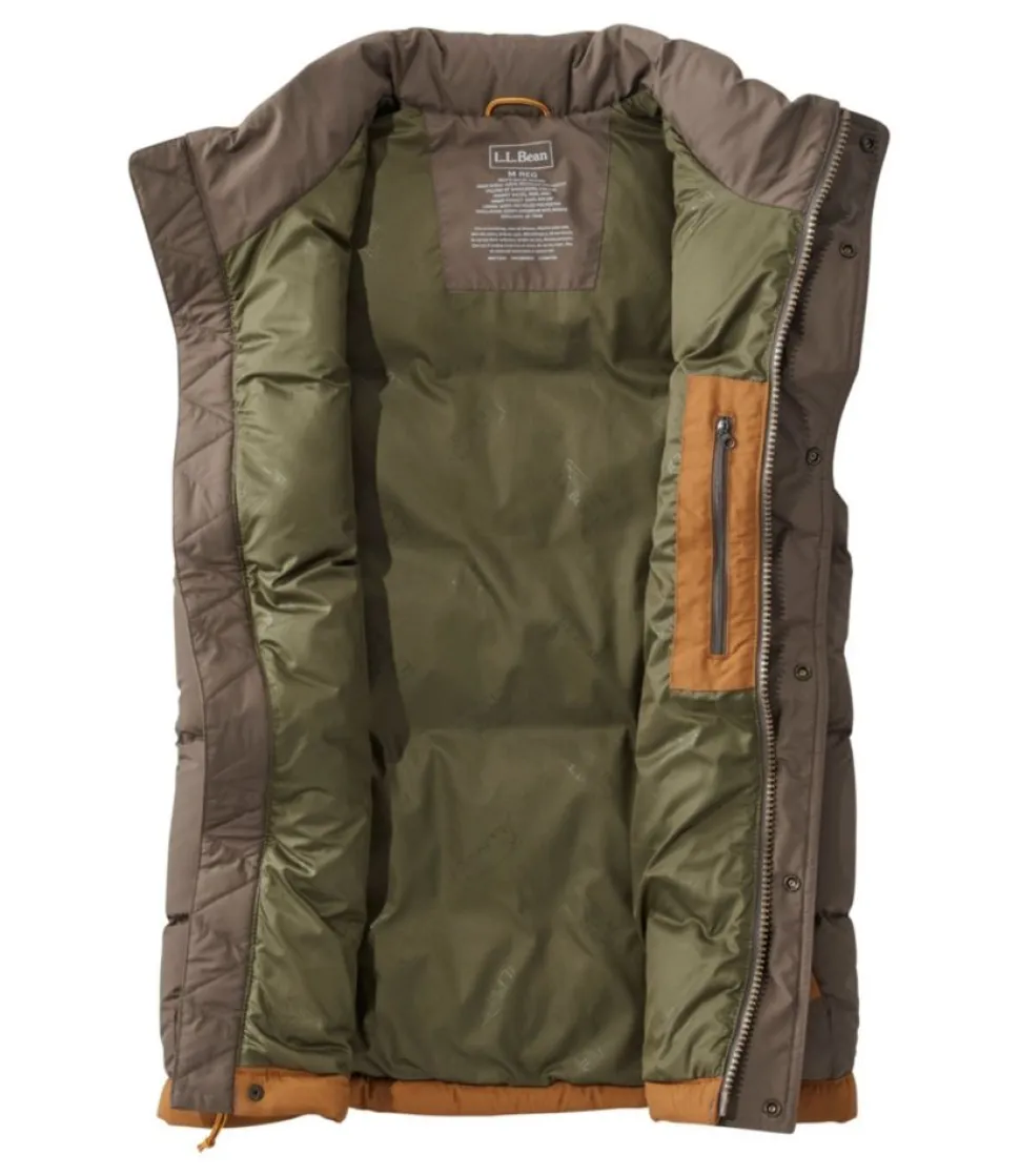 New L.L.Bean "Men's Mountain Classic Down Vest, Colorblock" DarkCinder/Saddle