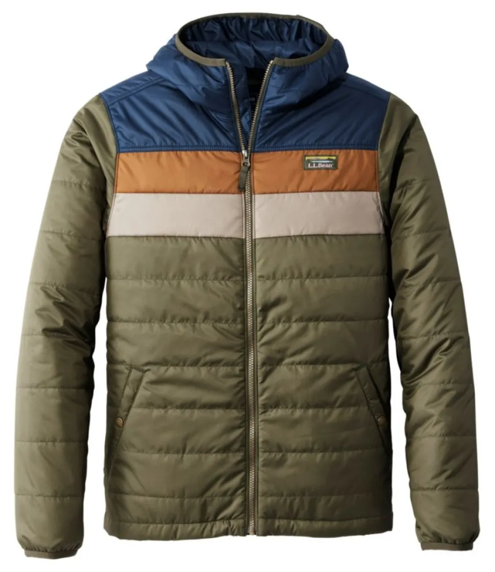 New L.L.Bean "Men's Mountain Classic Puffer Hooded Jacket, Colorblock" DarkMushroom/Sandstone