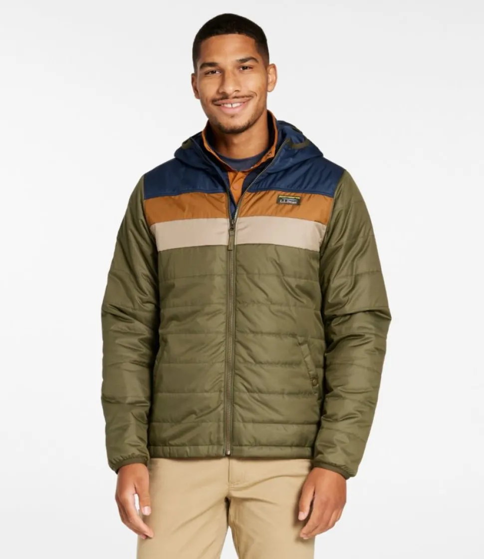 New L.L.Bean "Men's Mountain Classic Puffer Hooded Jacket, Colorblock" DarkMushroom/Sandstone