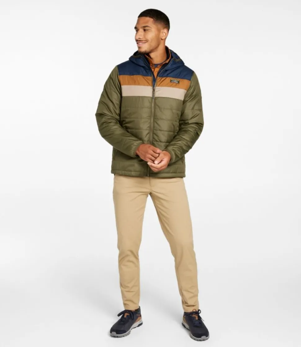 New L.L.Bean "Men's Mountain Classic Puffer Hooded Jacket, Colorblock" DarkMushroom/Sandstone