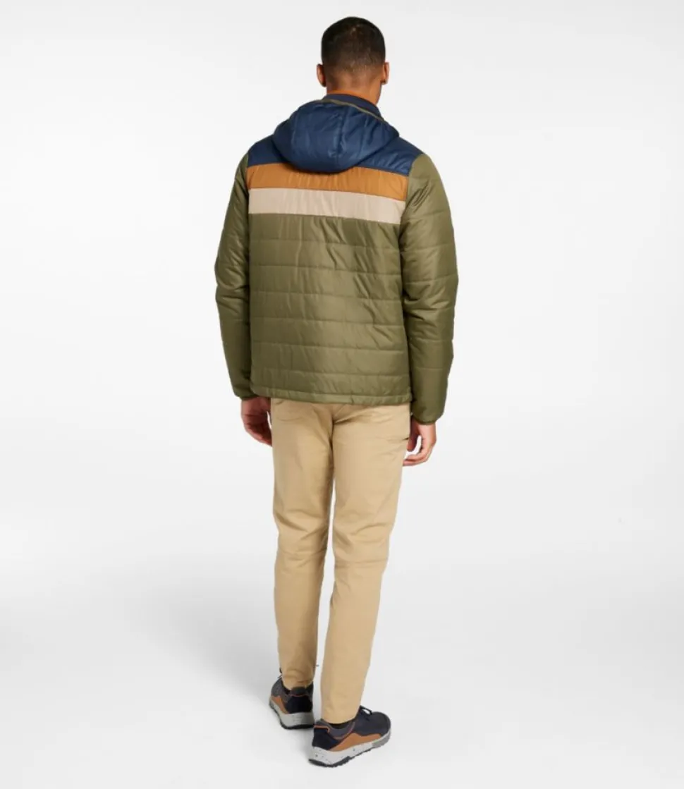 New L.L.Bean "Men's Mountain Classic Puffer Hooded Jacket, Colorblock" DarkMushroom/Sandstone