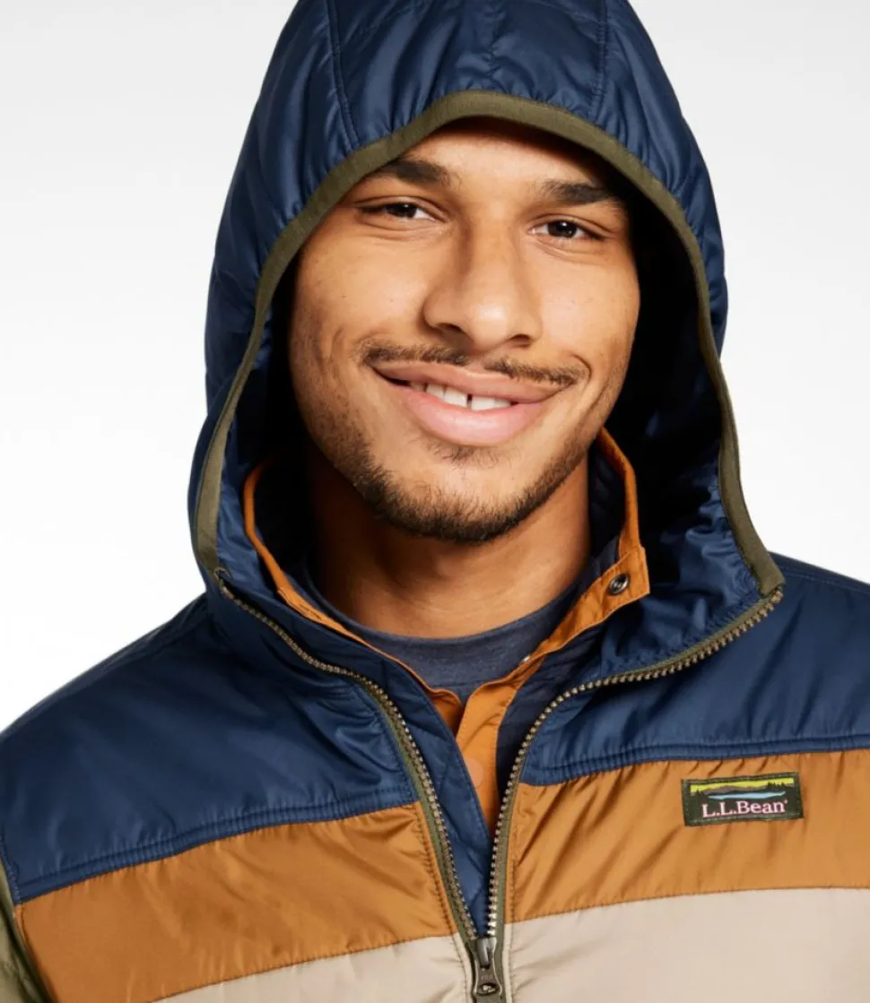 New L.L.Bean "Men's Mountain Classic Puffer Hooded Jacket, Colorblock" DarkMushroom/Sandstone