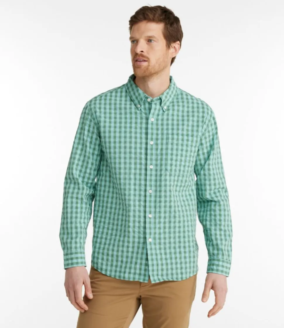 Clearance L.L.Bean "Men's Organic Cotton Seersucker Shirt, Long-Sleeve, Traditional Fit, Plaid"